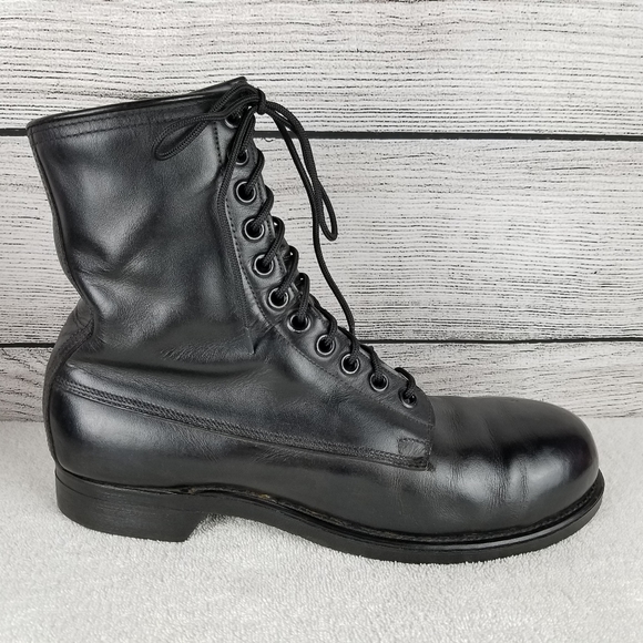 black leather steel toe military boots